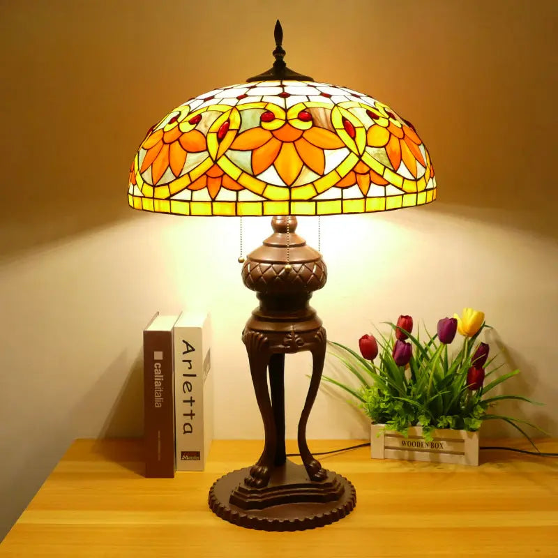 20inch Stained Glass Floral Lotus Lampshade Vintage Tiffany Desk Lamp - CTL