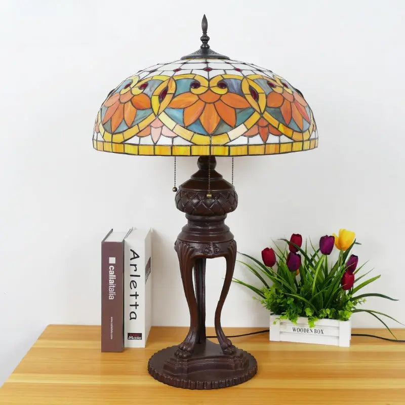 20inch Stained Glass Floral Lotus Lampshade Vintage Tiffany Desk Lamp - CTL