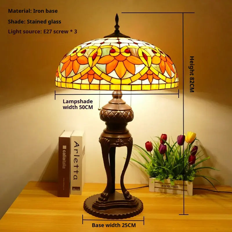 20inch Stained Glass Floral Lotus Lampshade Vintage Tiffany Desk Lamp - CTL