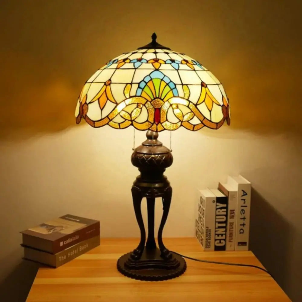 20inch Stained Glass Pastoral Baroque Lampshade Vintage Tiffany Desk Lamp - CTL