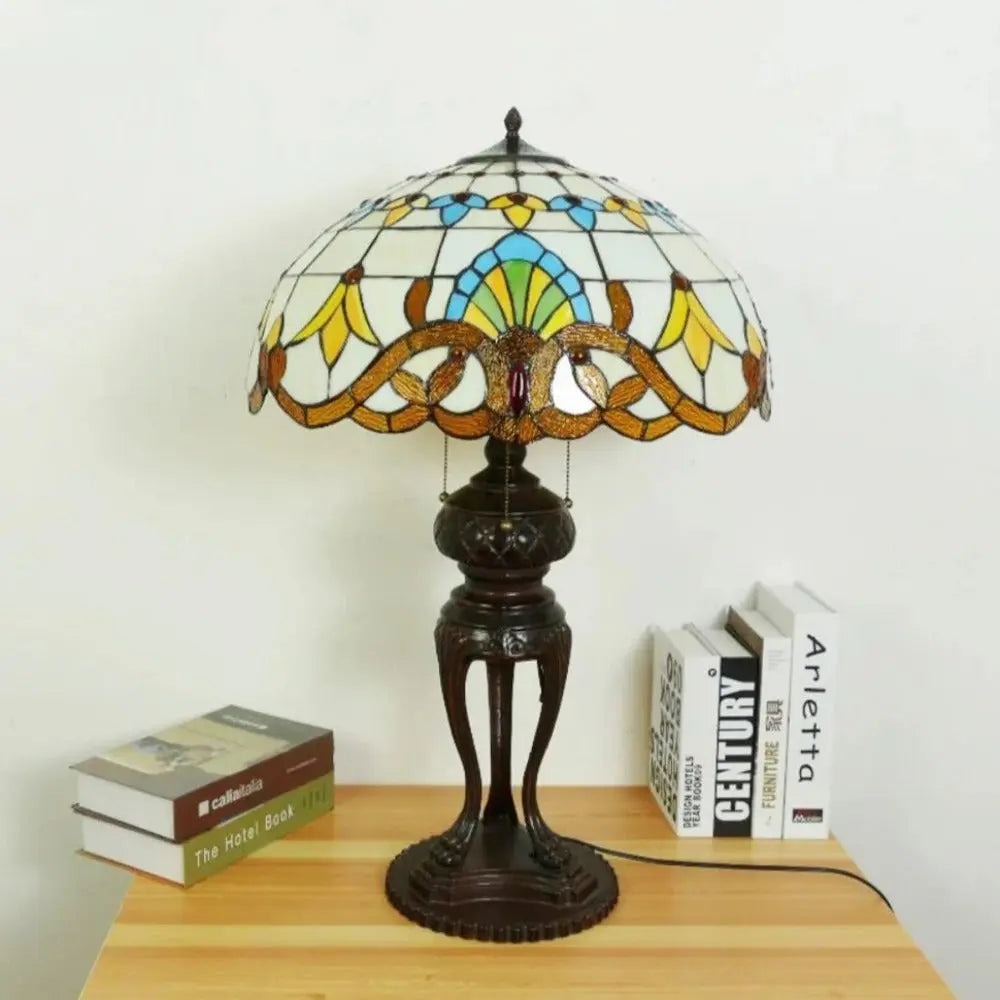 20inch Stained Glass Pastoral Baroque Lampshade Vintage Tiffany Desk Lamp - CTL