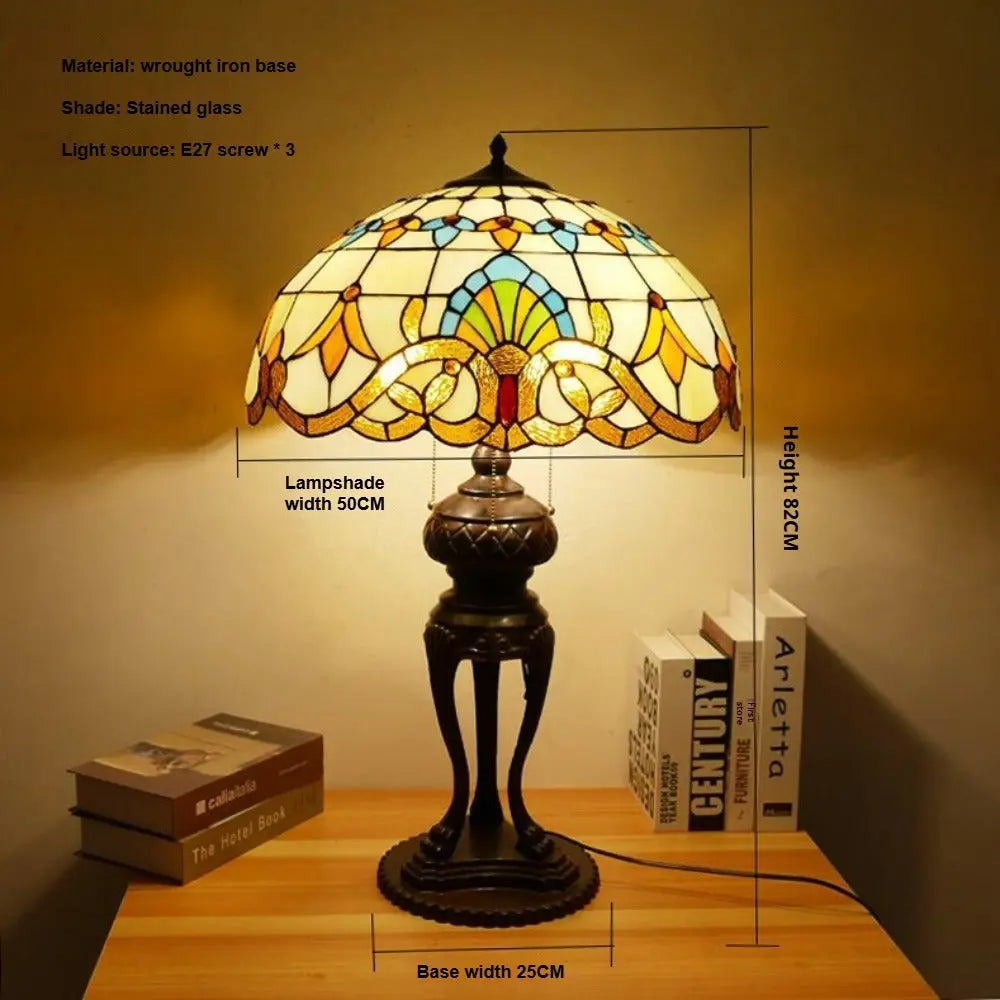 20inch Stained Glass Pastoral Baroque Lampshade Vintage Tiffany Desk Lamp - CTL