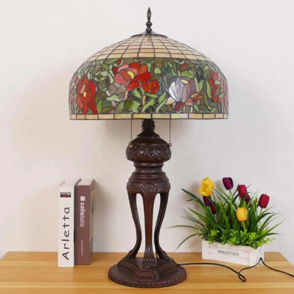 20inch Stained Glass Pastoral Floral Peony Lampshade Vintage Tiffany Desk Lamp - CTL