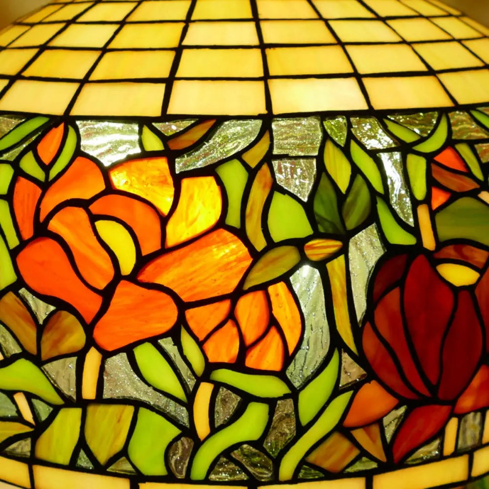 20inch Stained Glass Pastoral Floral Peony Lampshade Vintage Tiffany Desk Lamp - CTL
