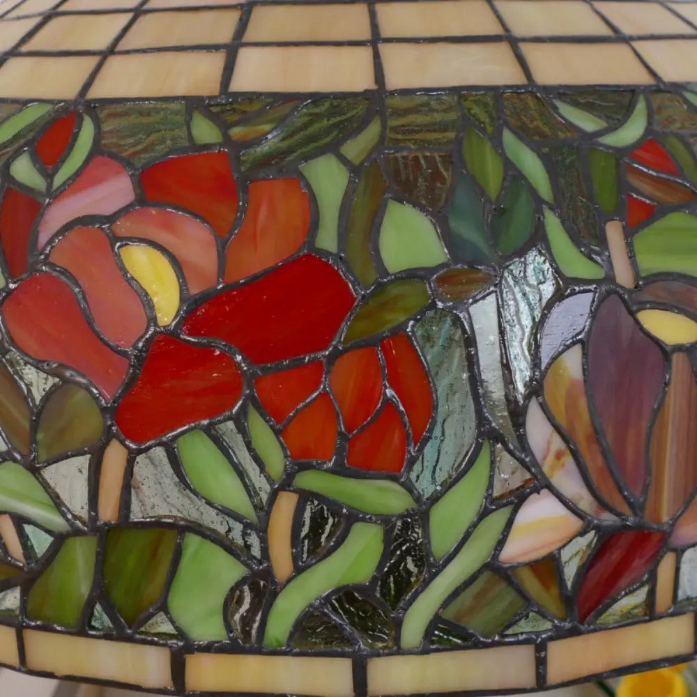 20inch Stained Glass Pastoral Floral Peony Lampshade Vintage Tiffany Desk Lamp - CTL