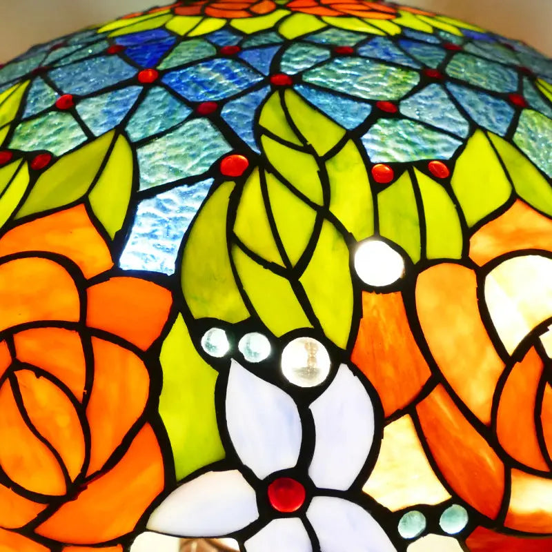 20inch Stained Glass Pastoral Floral Rose Lampshade Vintage Tiffany Desk Lamp - CTL