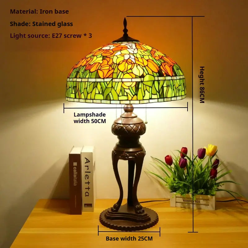 20inch Stained Glass Pastoral Floral Tulp Lampshade Vintage Tiffany Desk Lamp - CTL
