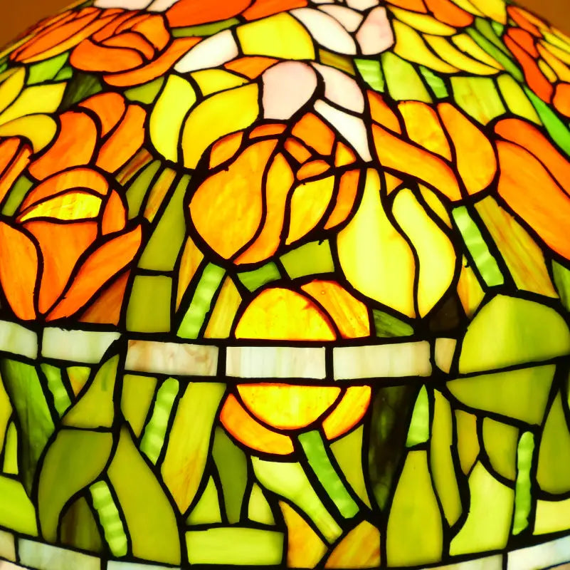 20inch Stained Glass Pastoral Floral Tulp Lampshade Vintage Tiffany Desk Lamp - CTL