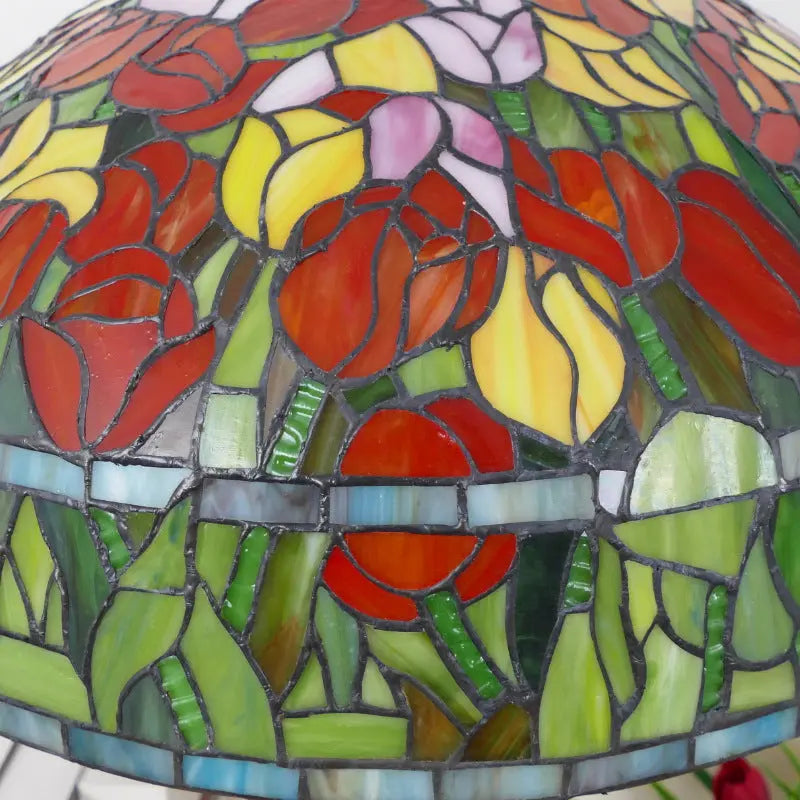 20inch Stained Glass Pastoral Floral Tulp Lampshade Vintage Tiffany Desk Lamp - CTL