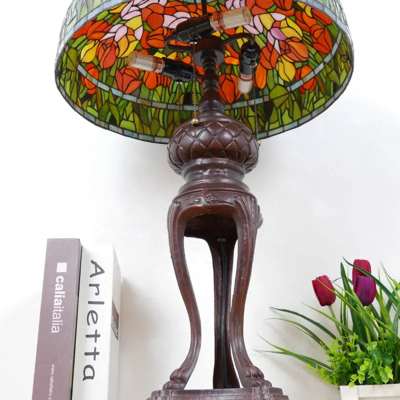 20inch Stained Glass Pastoral Floral Tulp Lampshade Vintage Tiffany Desk Lamp - CTL