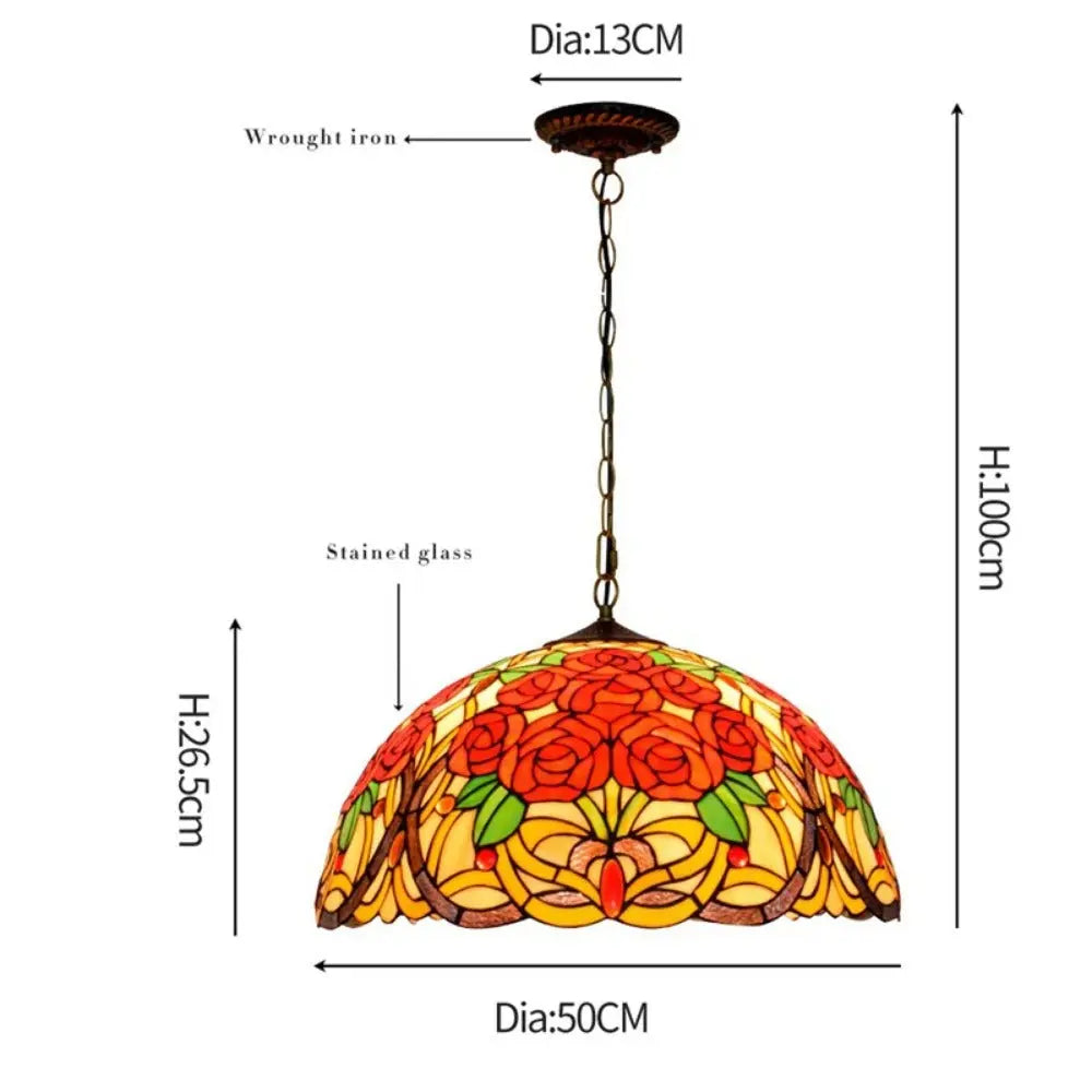 20inch Stained Glass Rose Lampshade Red Tiffany Lamp Pendant Light - CTL
