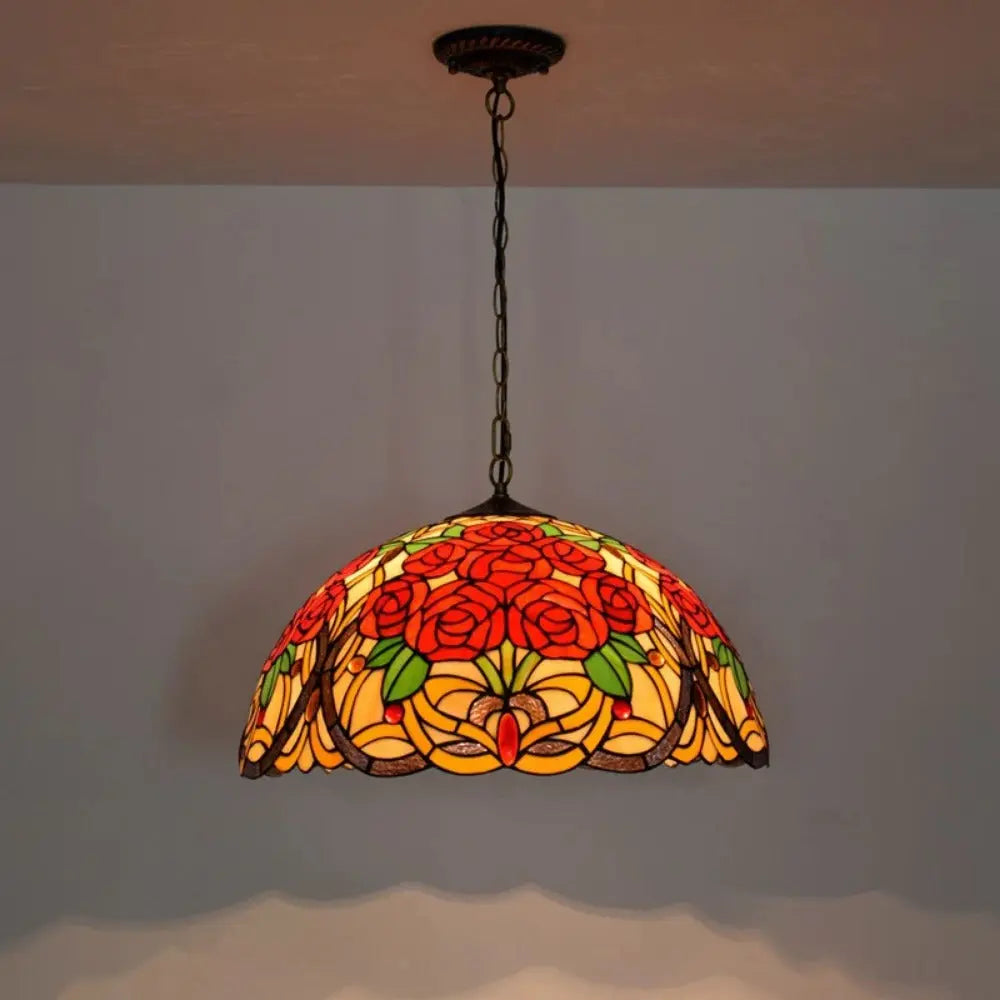 20inch Stained Glass Rose Lampshade Red Tiffany Lamp Pendant Light - CTL
