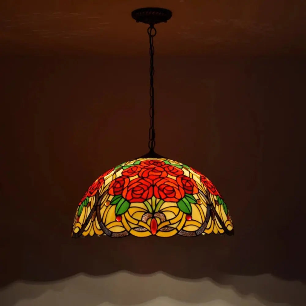 20inch Stained Glass Rose Lampshade Red Tiffany Lamp Pendant Light - CTL