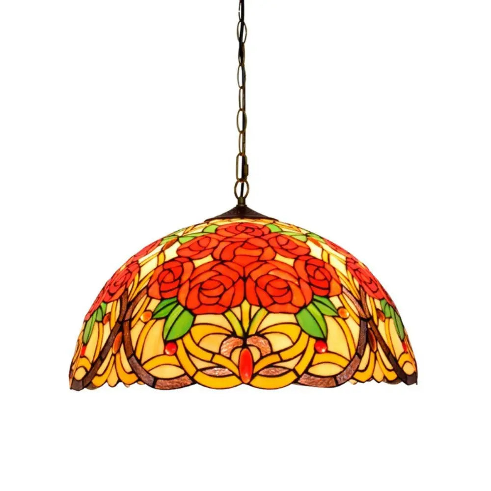 20inch Stained Glass Rose Lampshade Red Tiffany Lamp Pendant Light - CTL