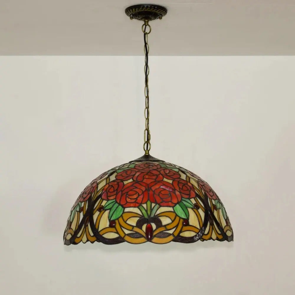 20inch Stained Glass Rose Lampshade Red Tiffany Lamp Pendant Light - CTL