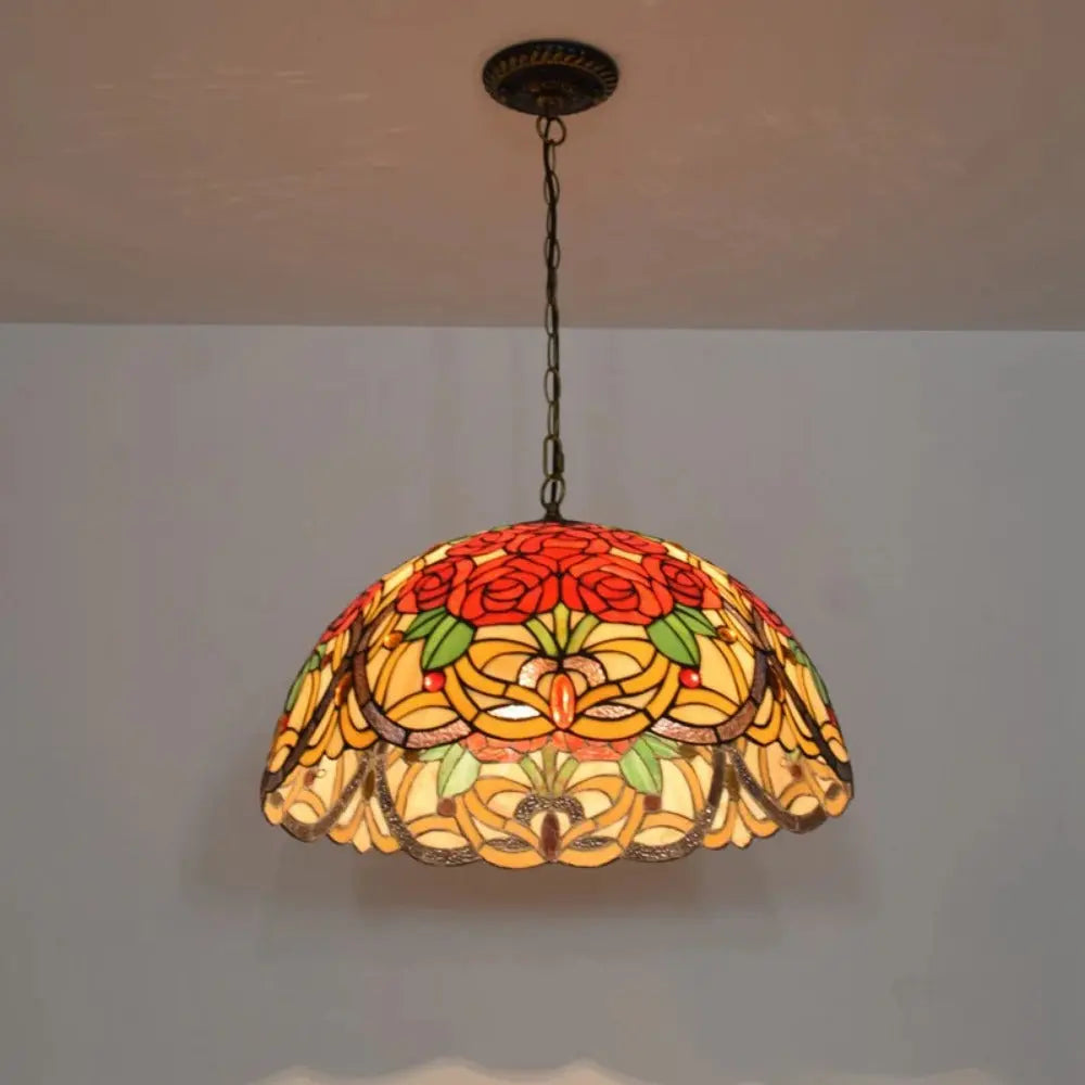 20inch Stained Glass Rose Lampshade Red Tiffany Lamp Pendant Light - CTL