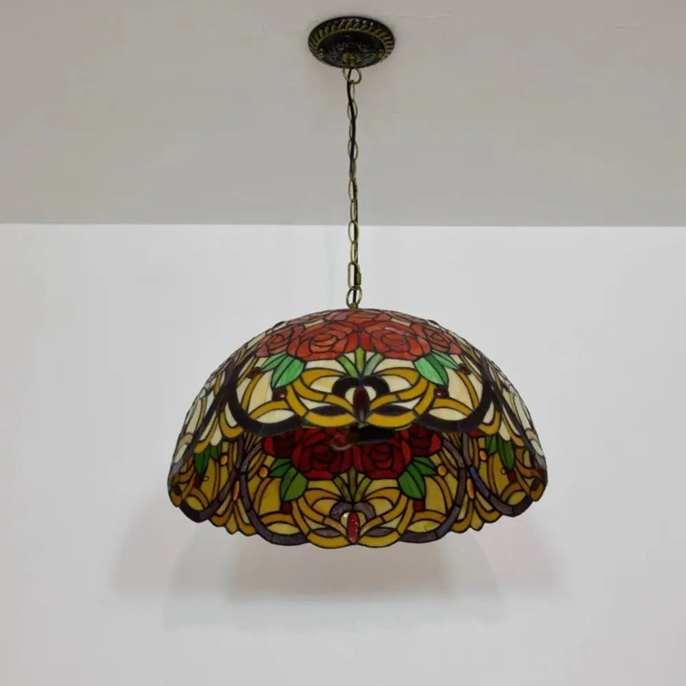 20inch Stained Glass Rose Lampshade Red Tiffany Lamp Pendant Light - CTL
