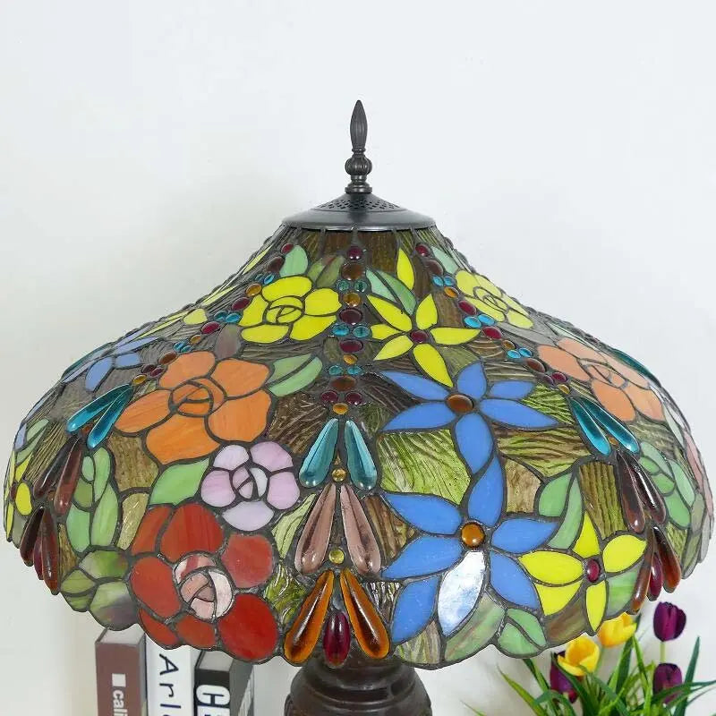 24inch 60cm Luxury Stained Glass Long Bead Rose Lampshade Bar Bedroom Bedside Vintage Tiffany Desk Lamp - CTL