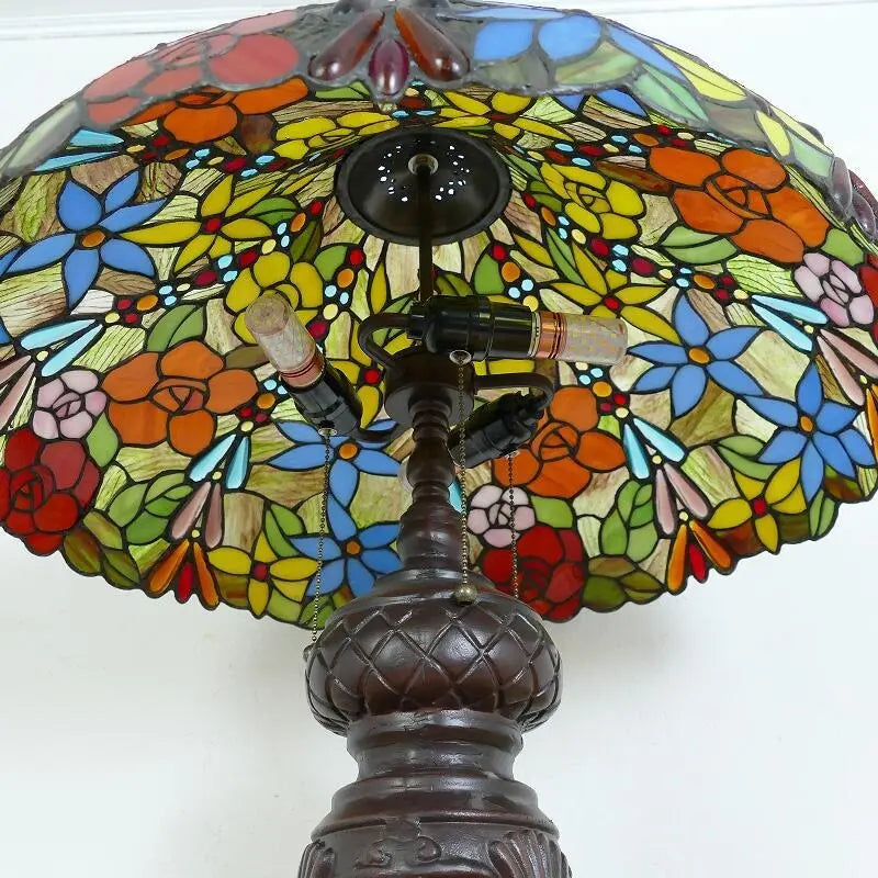 24inch 60cm Luxury Stained Glass Long Bead Rose Lampshade Bar Bedroom Bedside Vintage Tiffany Desk Lamp - CTL
