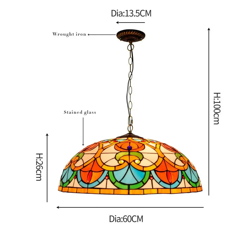 24inch 60cm Tiffany Style Hanging Light Fixtures Stained Glass Lampshade Pendant Lamps - CTL