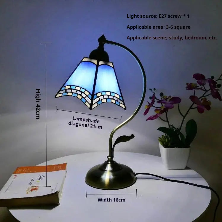 8inch Stained Glass Flowers Lampshade Vintage Curved Bedside Light Tiffany Desk Lamp - CTL
