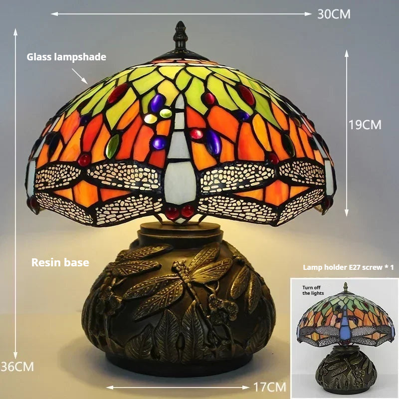 12inch Tiffany Stained Glass Pearl Hummingbird Lampshade Vintage Desk Lamp - CTL