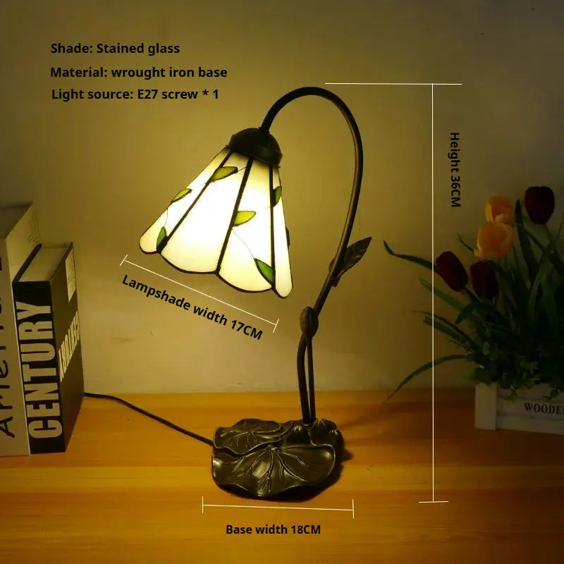 8inch 20cm Stained Glass Blue Lotus Lampshade Vintage Tiffany Table Lamp - CTL