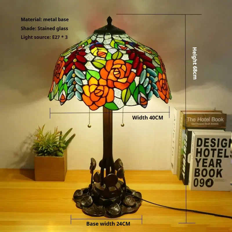 16inch 40cm Large Tiffany Style Table Lamps Stained Glass Rose Lampshade Desk Light - CTL