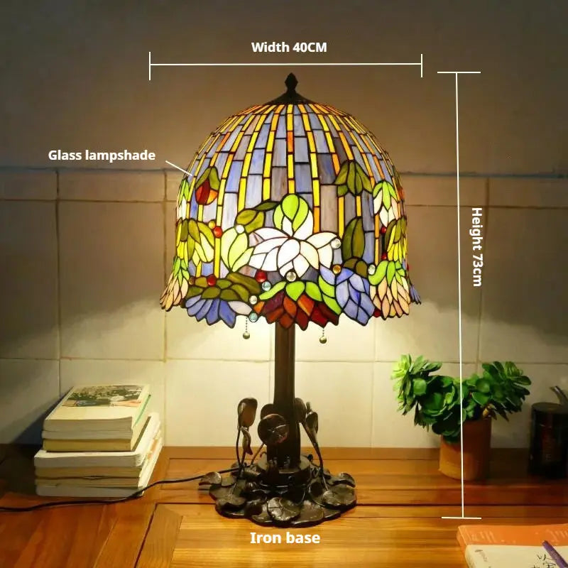 16inch 40cm Large Tiffany Style Table Lamps Stained Glass Rose Lampshade Desk Light - CTL