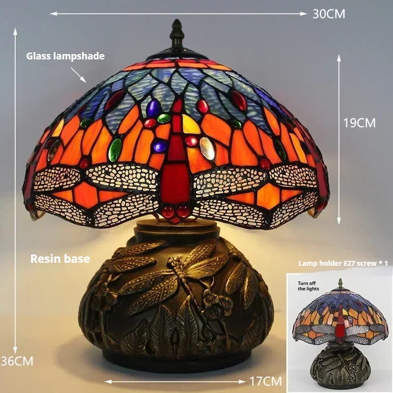 12inch Tiffany Stained Glass Pearl Hummingbird Lampshade Vintage Desk Lamp - CTL