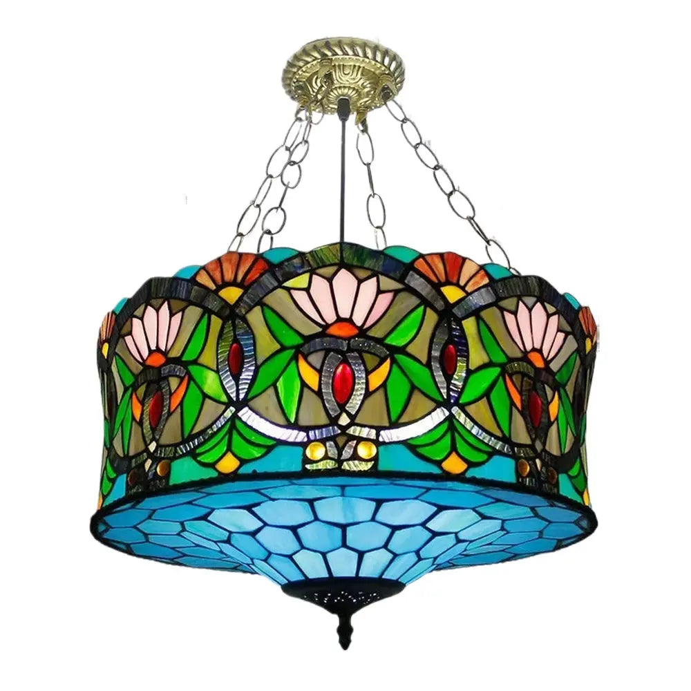 45cm Stained Glass Straw Hat Baroque Lampshade Tiffany Style Chandelier - CTL