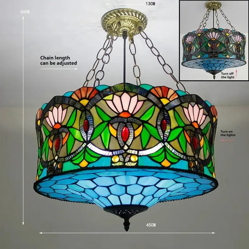 45cm Stained Glass Straw Hat Baroque Lampshade Tiffany Style Chandelier - CTL