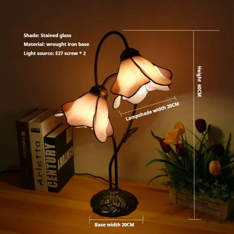 Vintage Stained Glass Flower Leaf Floral Lampshade Tiffany Desk Lamp - CTL