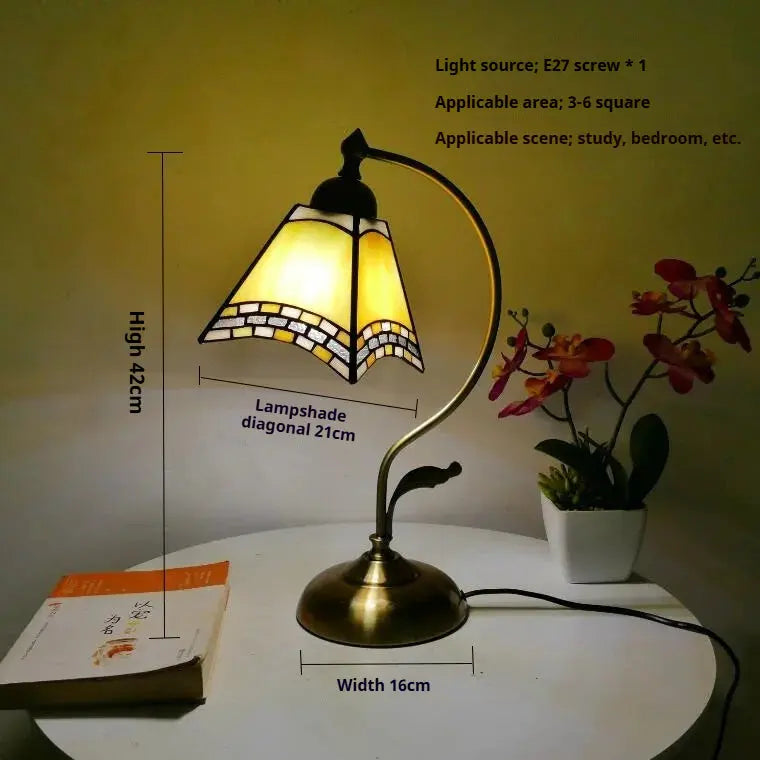 8inch Stained Glass Flowers Lampshade Vintage Curved Bedside Light Tiffany Desk Lamp - CTL