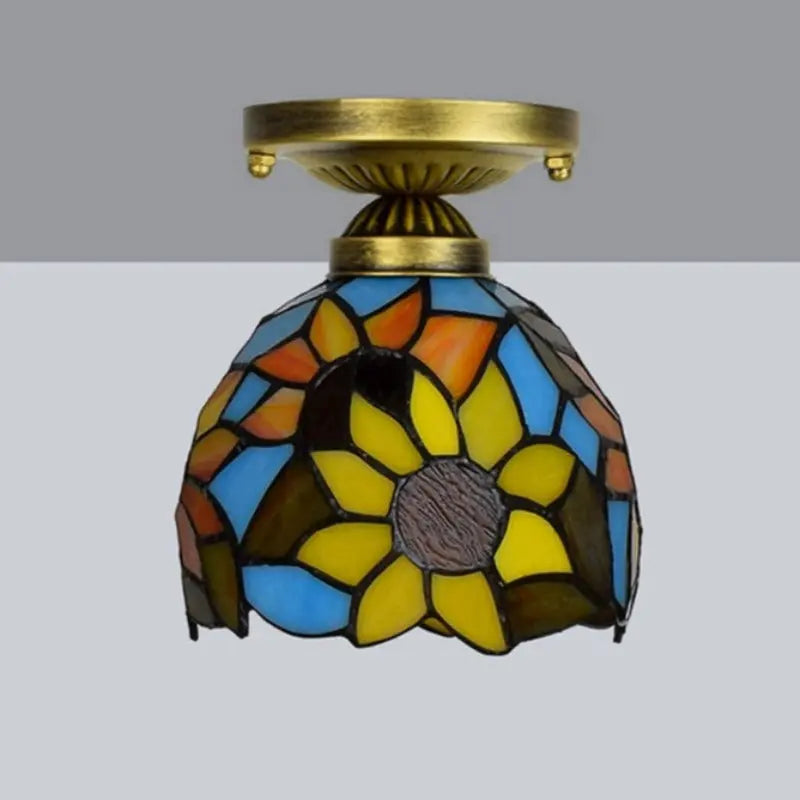 6inch Stained Glass Sunflower Mini Tiffany Glass Ceiling Light - CTL