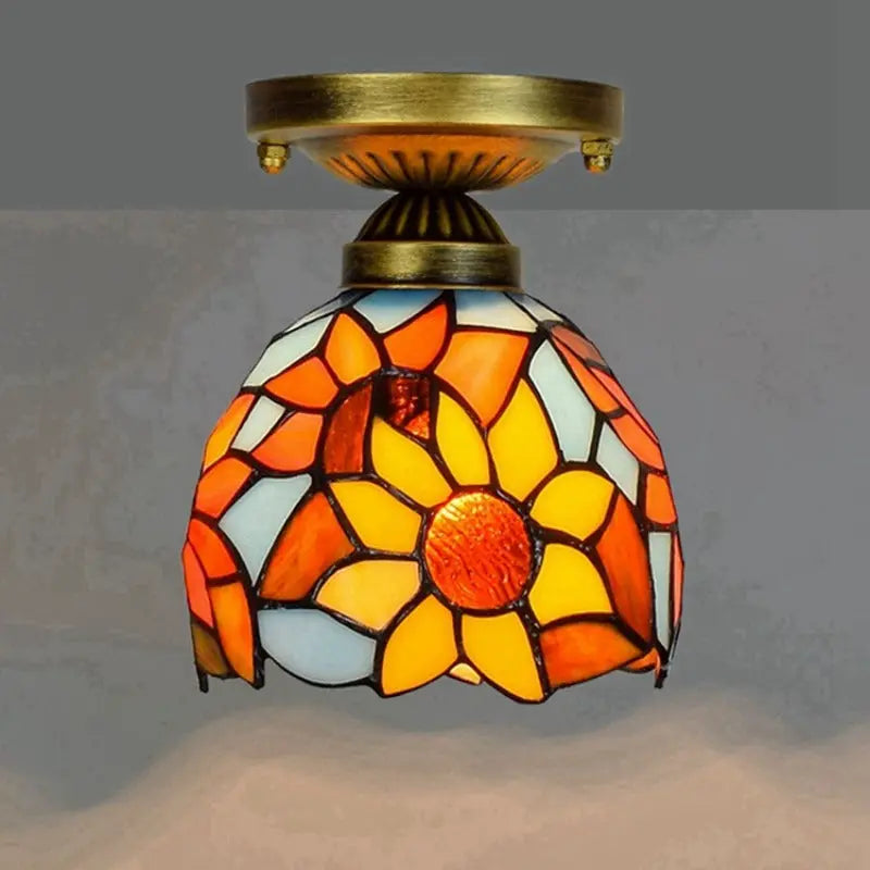 6inch Stained Glass Sunflower Mini Tiffany Glass Ceiling Light - CTL