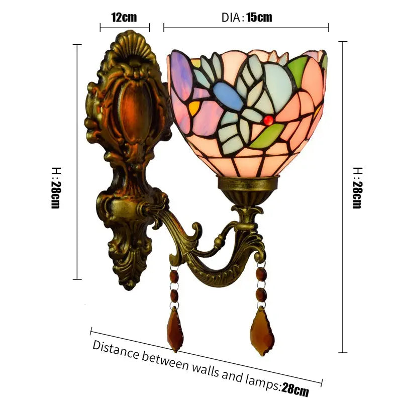 Mini Tiffany Glass Wall Sconces Stained Glass Crystal Floral Bird Wall Lamp - CTL