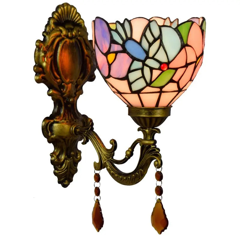 Mini Tiffany Glass Wall Sconces Stained Glass Crystal Floral Bird Wall Lamp - CTL
