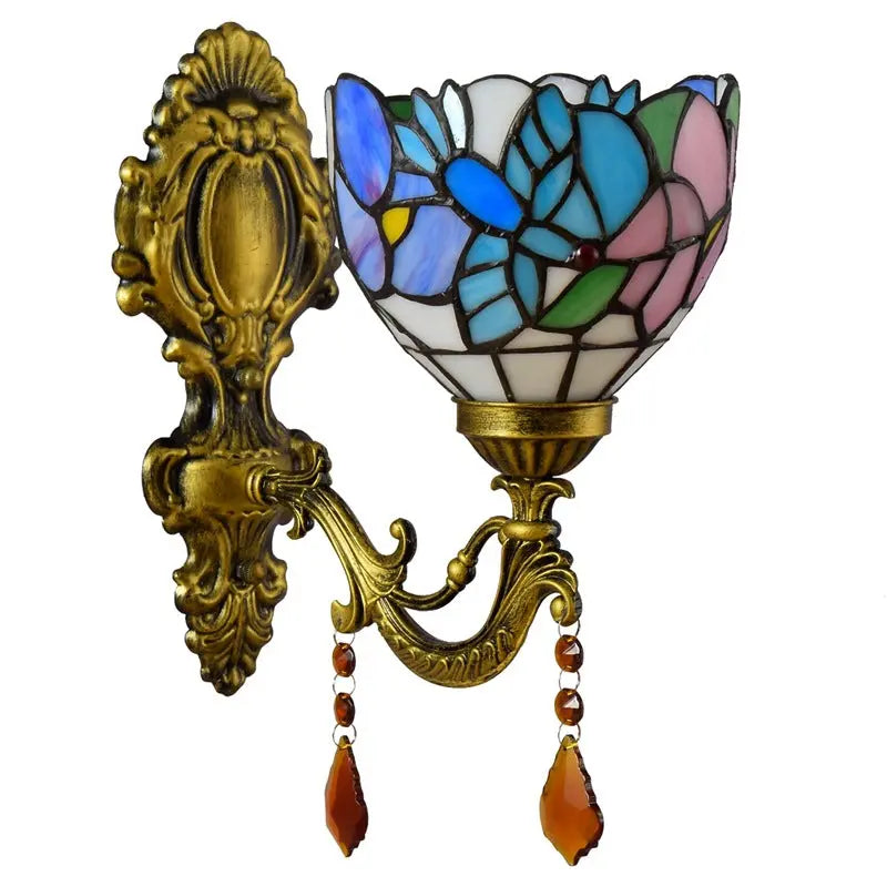 Mini Tiffany Glass Wall Sconces Stained Glass Crystal Floral Bird Wall Lamp - CTL