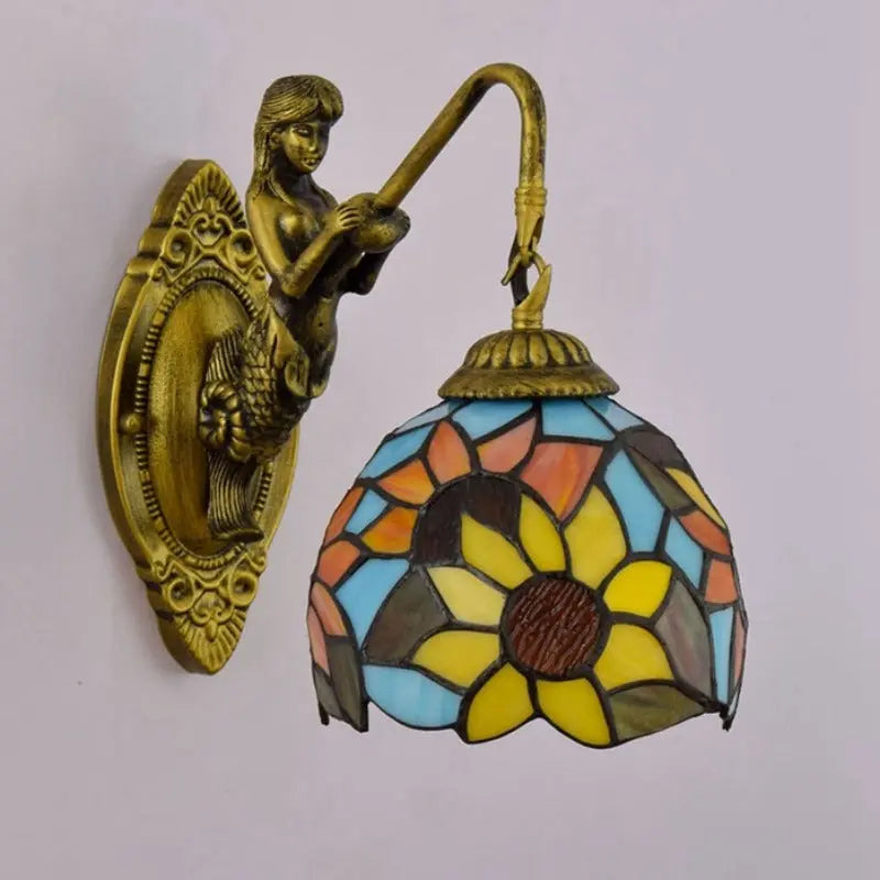 6inch Mini Tiffany Style Lamps Stained Glass Sunflower Lampshade Wall Light - CTL