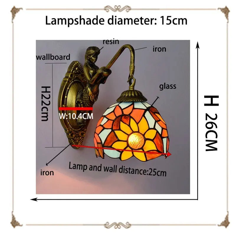 6inch Mini Tiffany Style Lamps Stained Glass Sunflower Lampshade Wall Light - CTL