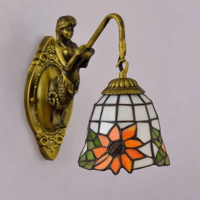 6inch Mini Tiffany Sconce Light Stained Glass Sunflower Lampshade Wall Lamp - CTL