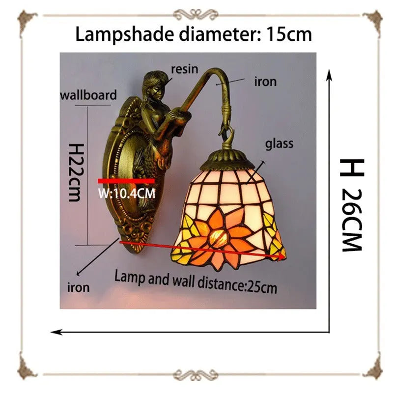 6inch Mini Tiffany Sconce Light Stained Glass Sunflower Lampshade Wall Lamp - CTL
