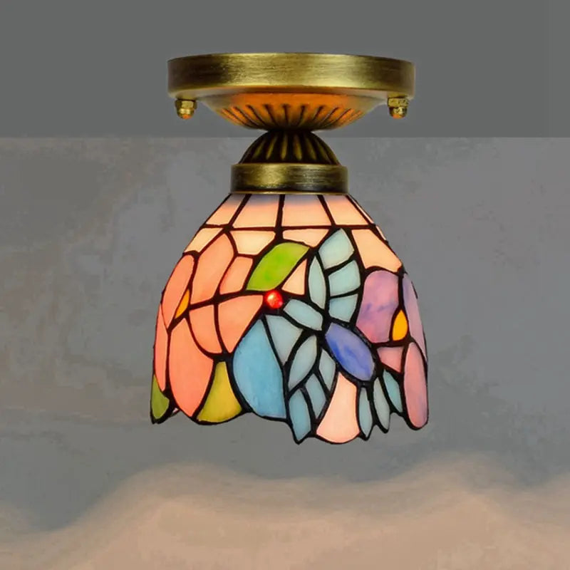 6inch Stained Glass Pink Bird Mini Ceiling Lamp Tiffany Glass Ceiling Light - CTL