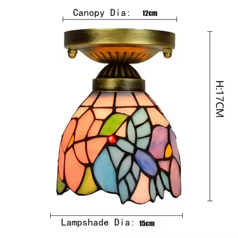 6inch Stained Glass Pink Bird Mini Ceiling Lamp Tiffany Glass Ceiling Light - CTL