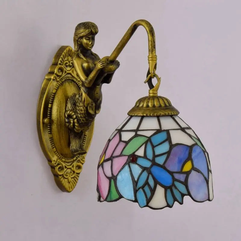 6inch Small Vintage Tiffany Lamps Stained Glass Bird Flower Wall Lamp - CTL