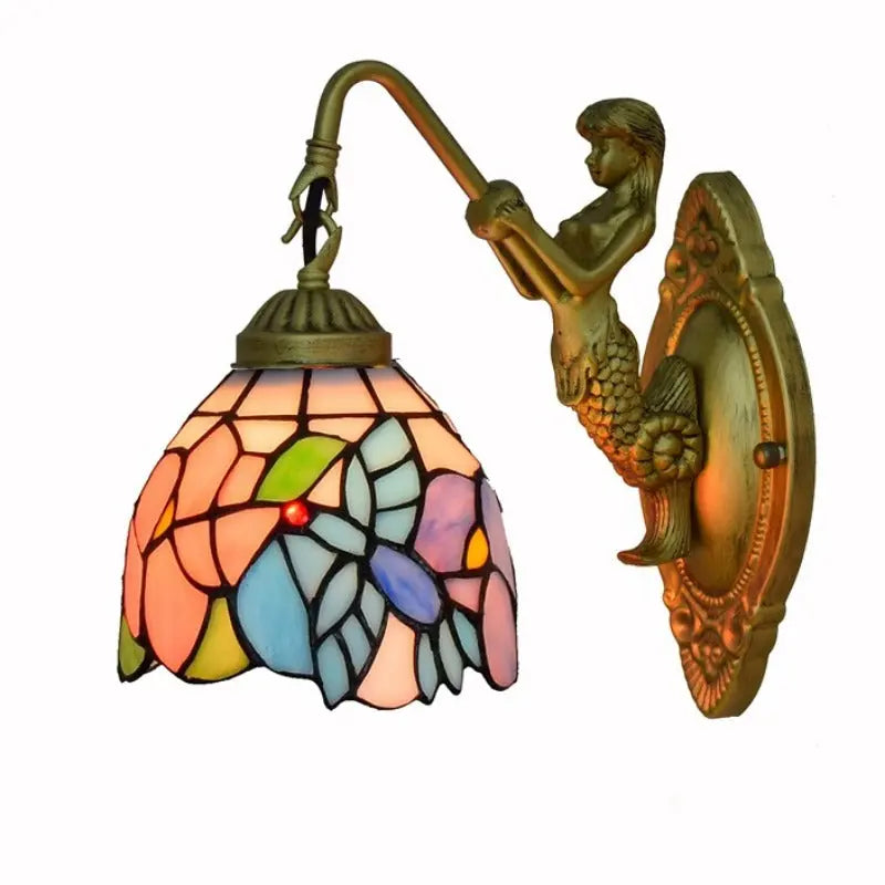 6inch Small Vintage Tiffany Lamps Stained Glass Bird Flower Wall Lamp - CTL