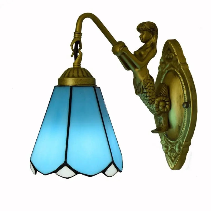 6inch Small Tiffany Wall Sconce with Stained Glass Blue Lampshade - CTL