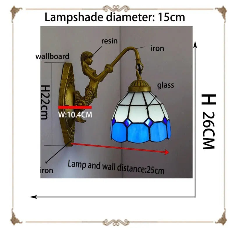6inch Small Tiffany Lamp Stained Glass Blue Lampshade Wall Sconce - CTL
