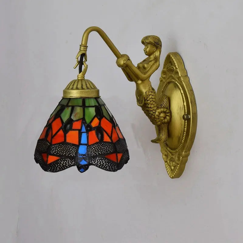 6inch Small Stained Glass Tiffany Wall Lights Dragonfly Lampshade - CTL